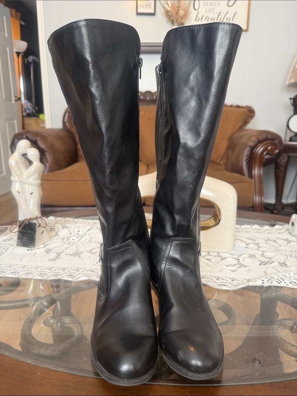 Arizona Love Black Knee-High Leather Heeled Boots